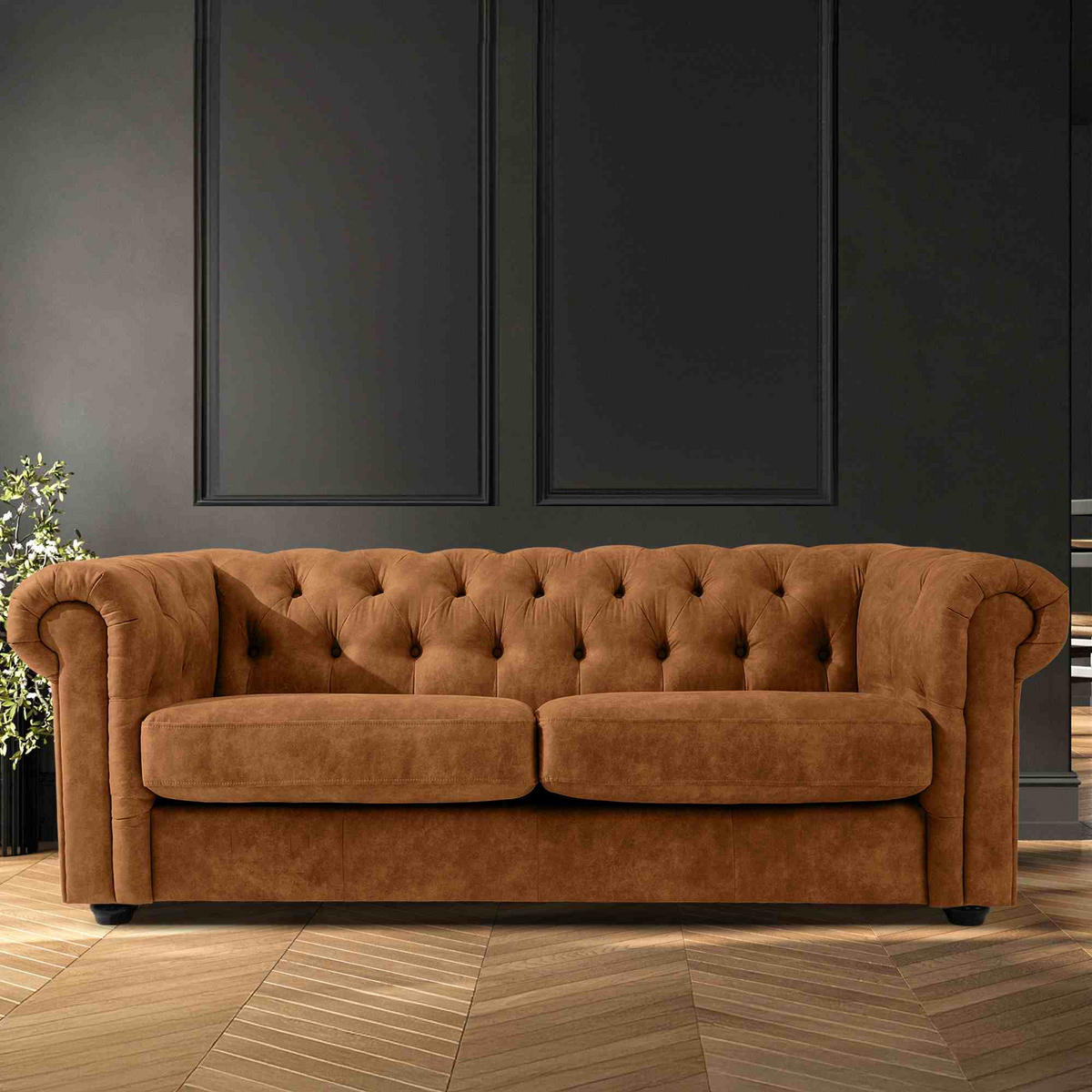 3-SITZER-SOFA GRAVO Chesterfield, Kunstleder - Wengefarben/Rotbraun, Leder/Holz (202/72/95cm) - KONSIMO®