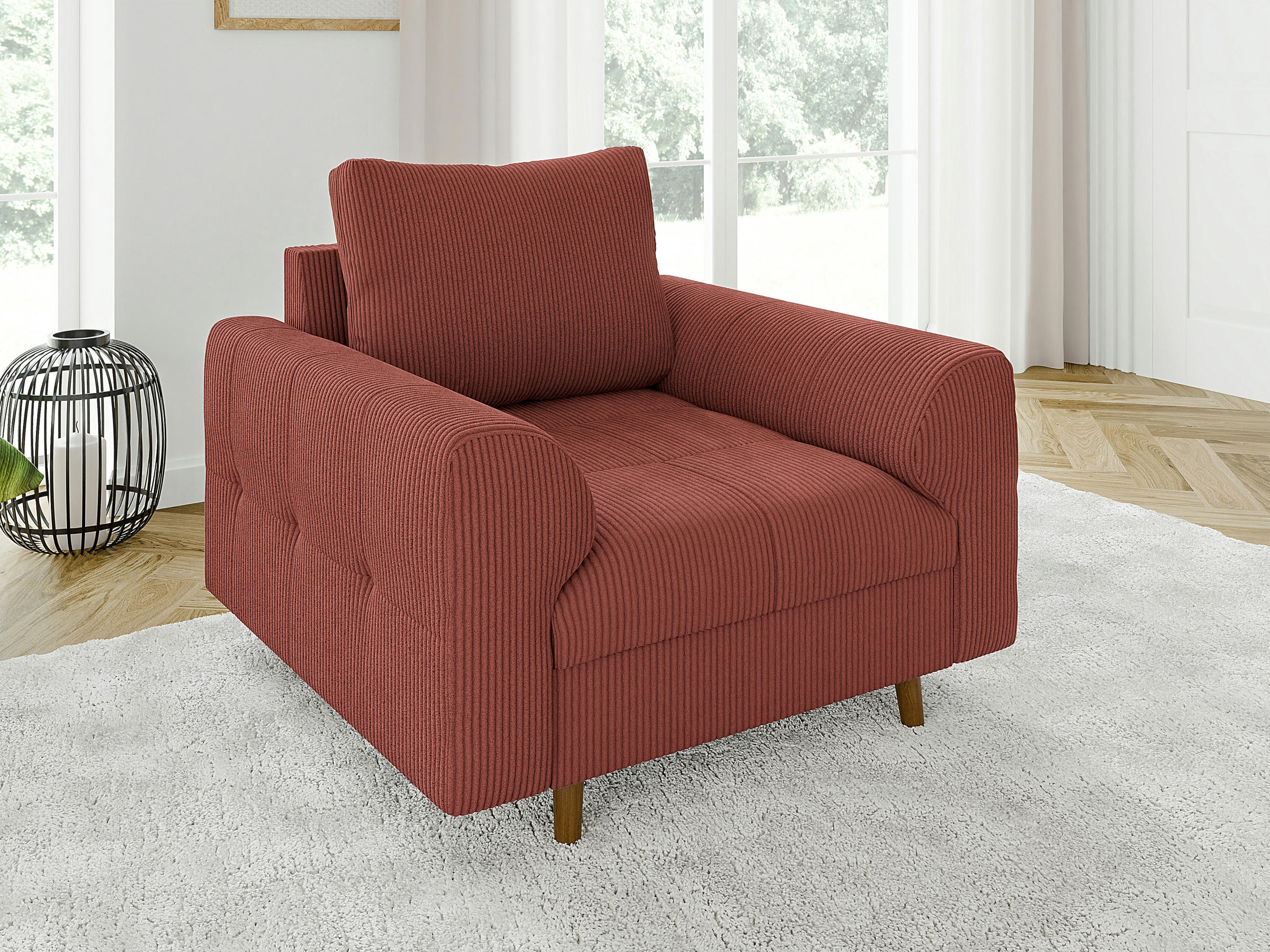 SESSEL Alma Terrakotta Cord - Terracotta/Braun, Holz/Textil (97/81/93cm) - S-Style Möbel