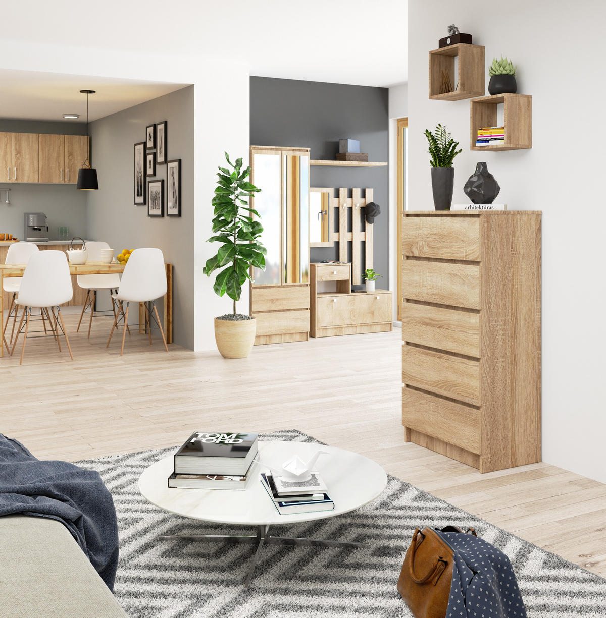 KOMMODE Eiche Sonoma 121/60/40 - Sonoma Eiche, Holzwerkstoff (60/121/40cm) - RAUMHIRSCH FURNITURE