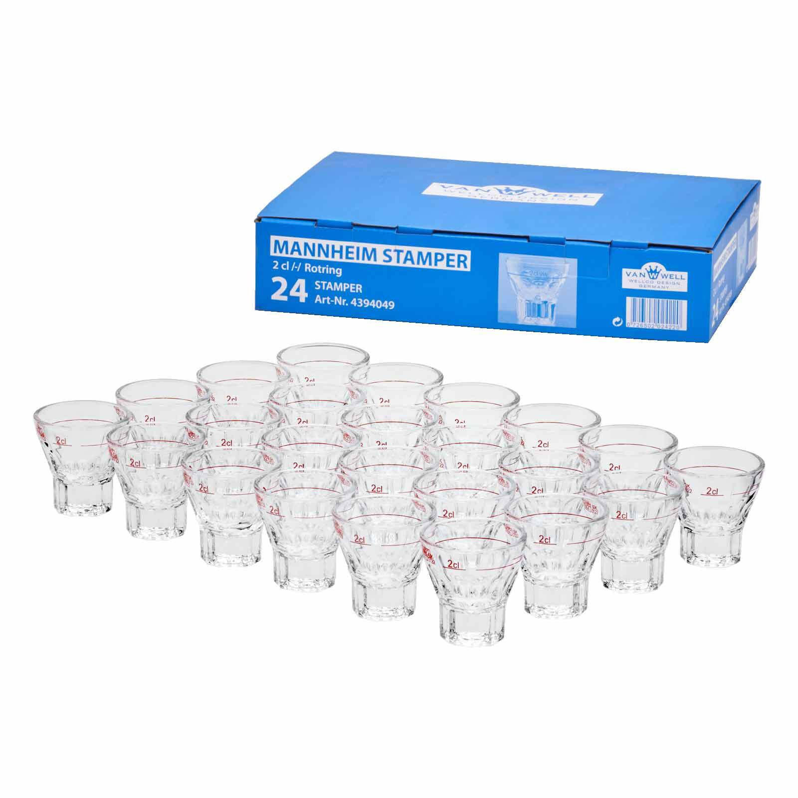 STAMPER GEEICHT MIT ROTRING Mannheim transparent 2 cl 24er Set - Transparent, Glas (0.02L) - Van Well