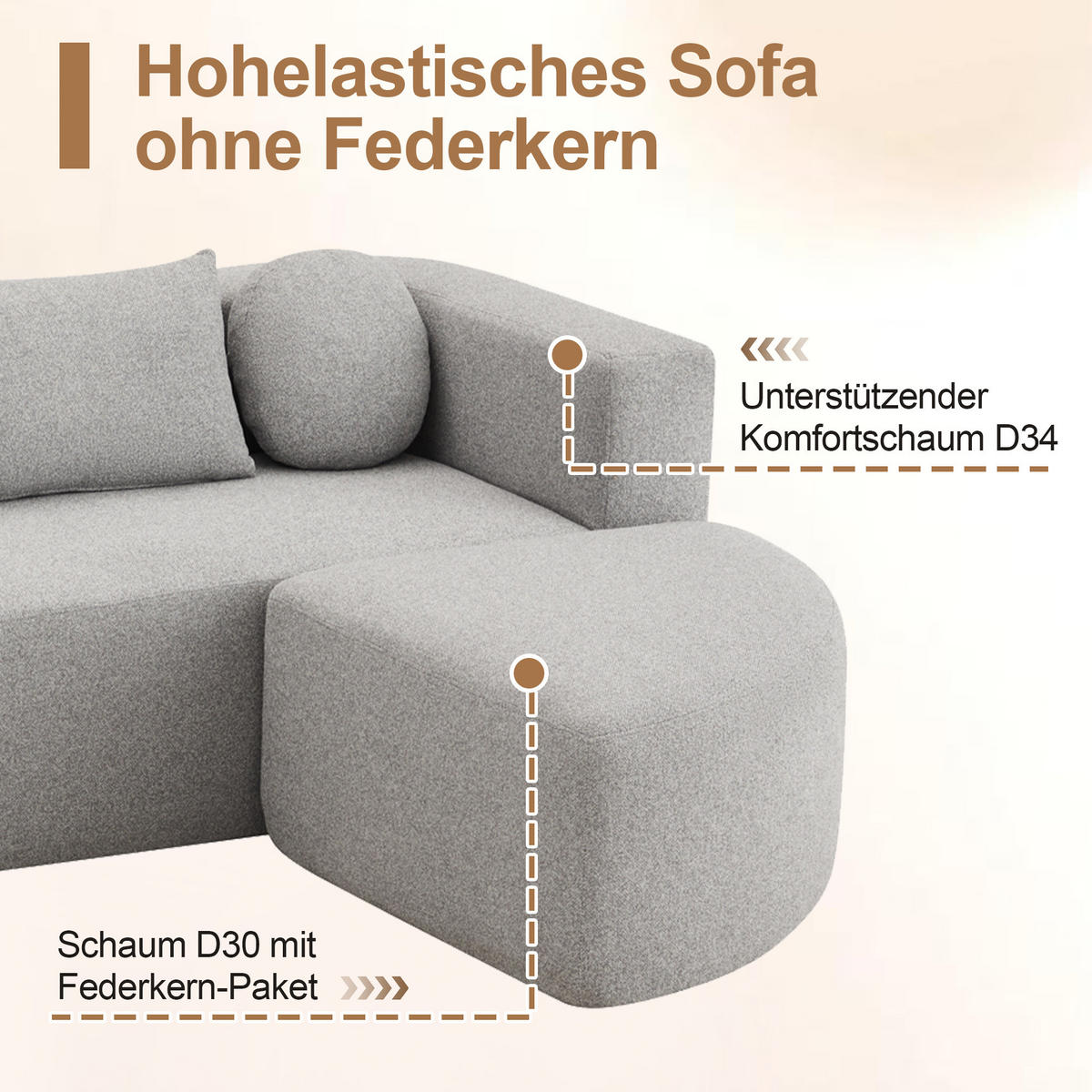SCHLAFSOFA Grau Cloud Chenille modular Schlaffunktion 292cm - Grau, Textil (165/68/292cm) - FLIEKS