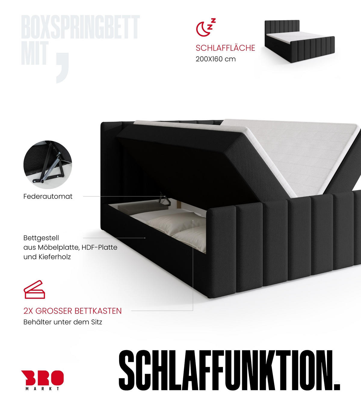 BOXSPRINGBETT Denver DUO mit Topper 160x200 Dunkelgrau - Dunkelgrau, Textil (160/200cm) - Bromarkt