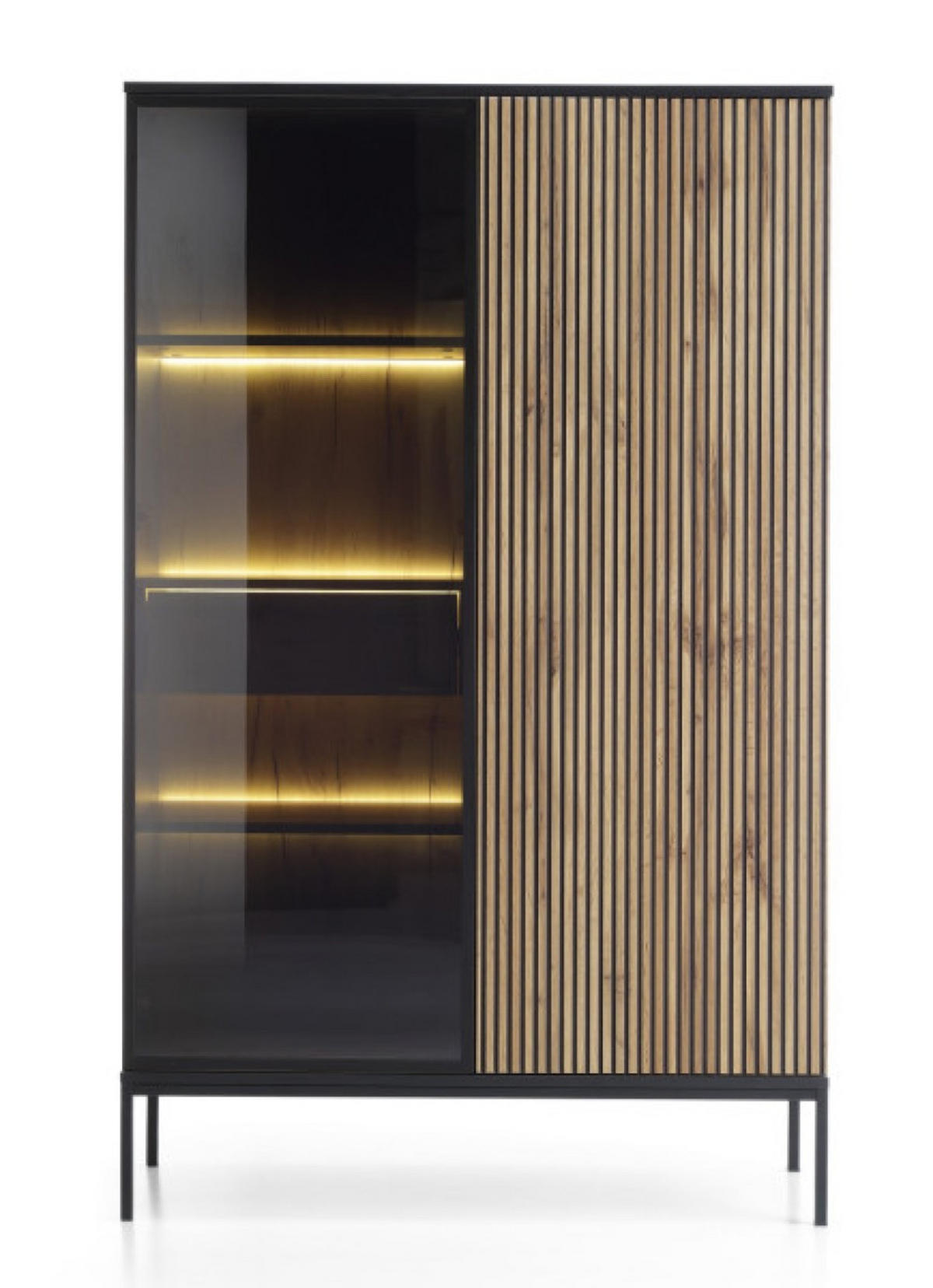 VITRINE Weiß SANTI Mit Lamellen Und LED-Beleuchtung - Multicolor, Holzwerkstoff (104/166/39cm) - Sepro Meble