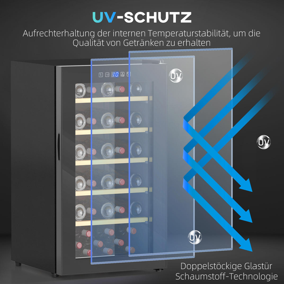 WEINKÜHLSCHRANK für 41 Weinflaschen, 91 Liter Kapazität, LED-Anzeige, Schwarz - Schwarz, Metall (53.8/79.8/45.1cm) - HOMCOM