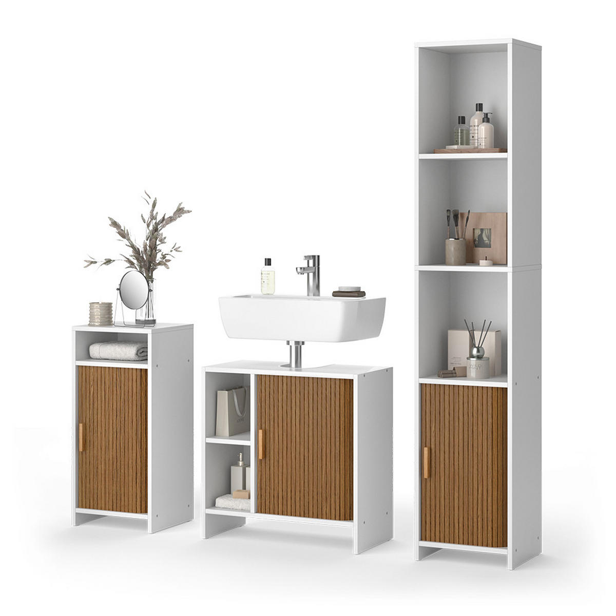 BADMÖBEL-SET Norea, Eiche/Weiß, 3-teilig - Eichefarben/Weiß, Holzwerkstoff (60/60/30cm) - Vicco