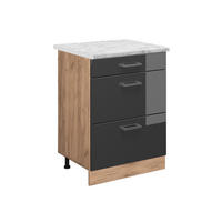 KÜCHENUNTERSCHRANK R-Line Anthrazit Hochglanz 60 cm AP Marmor - Honigeiche/Schwarz Hochglanz, Holzwerkstoff (60/81.6/60cm) - Vicco