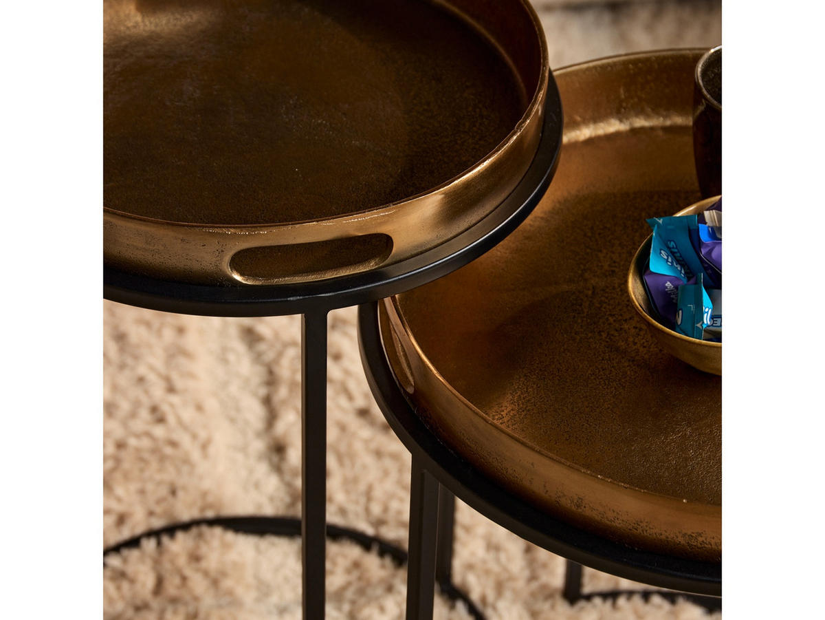 BEISTELLTISCH Laune Metall 42 cm / 42 cm + 35 cm / 35 cm Metallic Bronze - Braun, Metall (42/42/50cm) - Villa Möbel