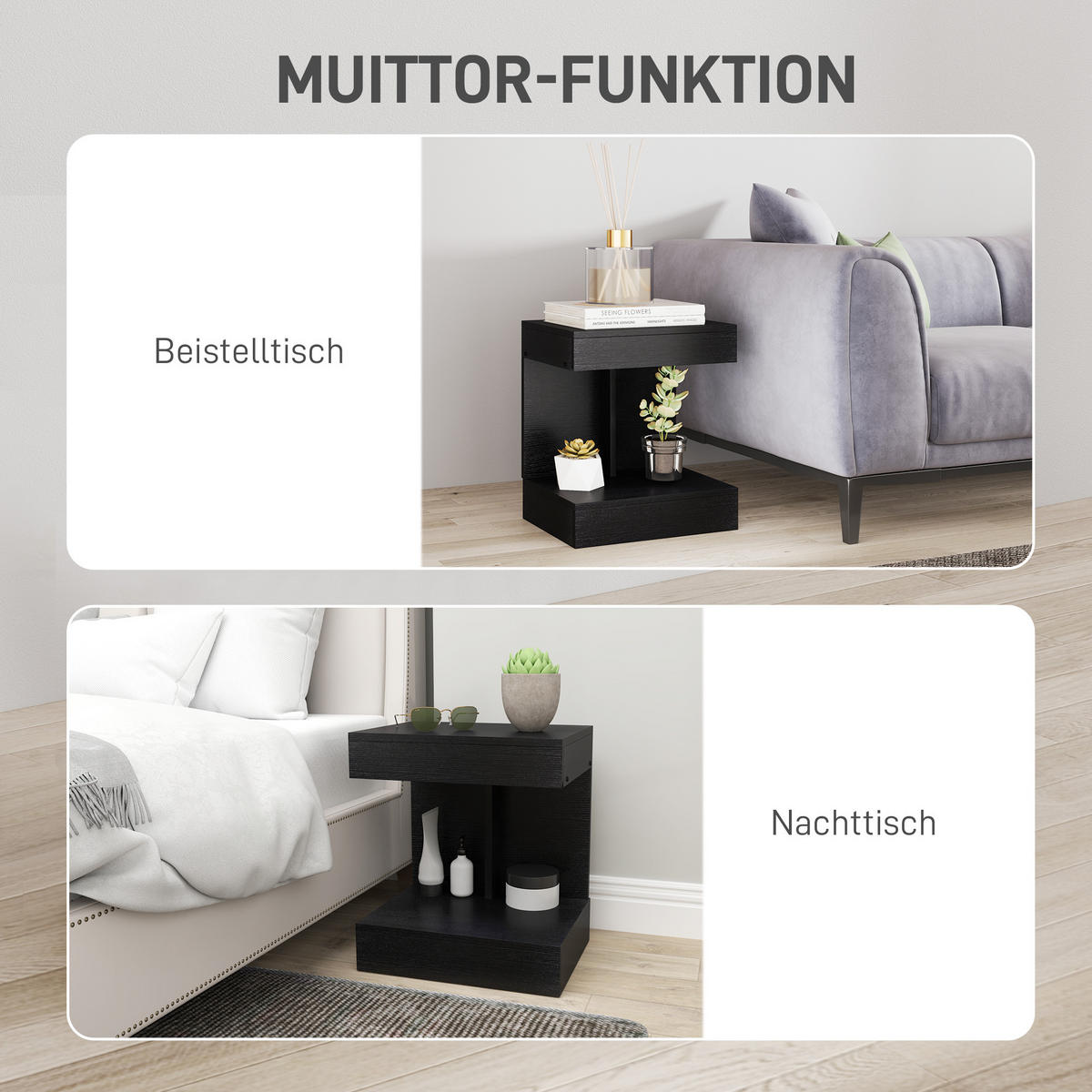 NACHTTISCH mit Schubladen, 40 x 30 x 46 cm, Schwarz - Schwarz, Holzwerkstoff (40/46/30cm) - HOMCOM