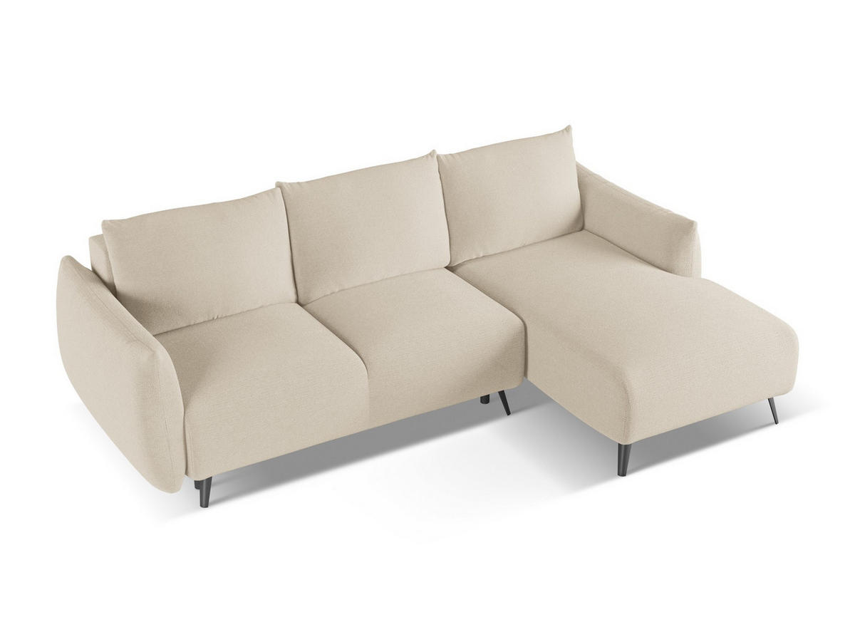 ECKSOFA mit Schlaffunktion Chenille Stoff Beige - Beige/Schwarz, Textil/Metall (242/162cm) - Makamii