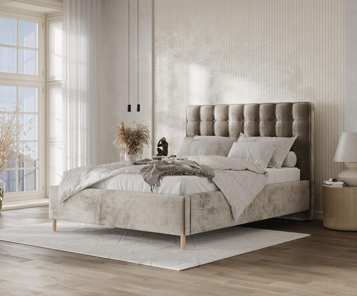 POLSTERBETT Paloma 120/200 cm Beige im Lotta Stoff - Beige/Naturfarben, Holz/Holzwerkstoff (120/200cm) - AltaBeds