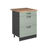 SPODNÍ SKŘÍŇKA KUCHYŇSKÉ LINKY R-Line, Mint venkovský dům/Antracit, 60 cm se zásuvkami pracovná doska Dub Goldkraft - mátově zelená/antracitová, kompozitní dřevo (60/81.6/60cm) - Vicco