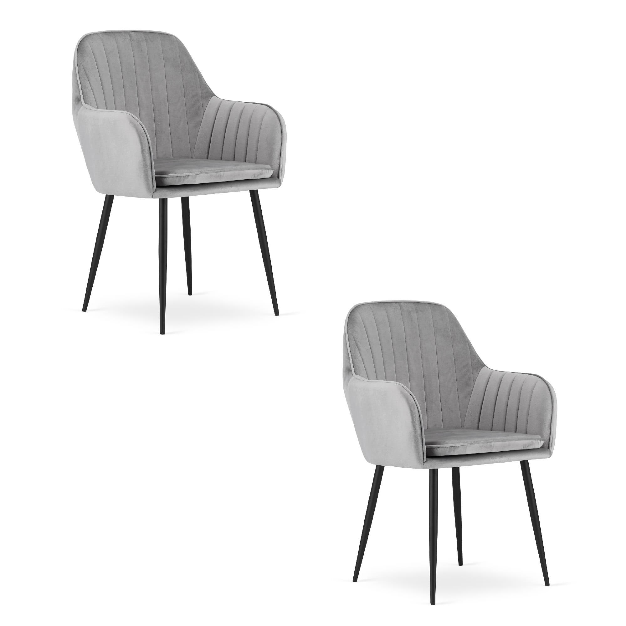 ESSZIMMERSTUHL 2-er Set LUGO silbergrauer Sitz, schwarze Beine - Silberfarben/Schwarz, Textil (57.5/86.5/56.5cm) - Valora
