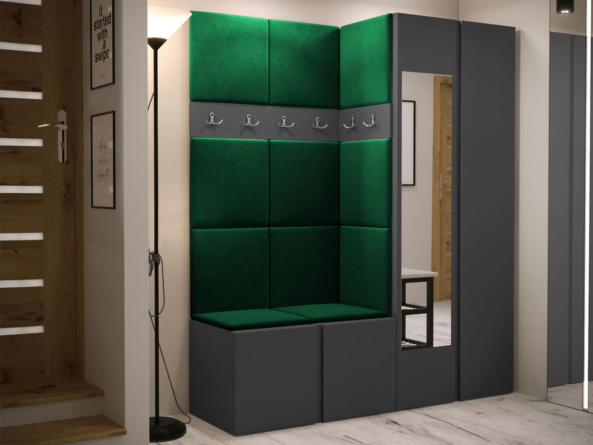 GARDEROBEN-SET Orion XII - Graphitfarben/Grün, Holzwerkstoff/Kunststoff (158/186/46cm) - MIRJAN24