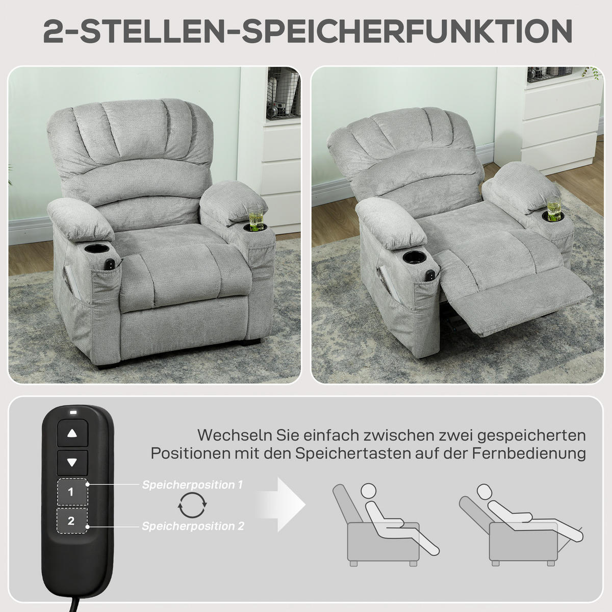 RELAXSESSEL Polyester Grau - Schwarz/Grau, Textil/Metall (90/105/96cm) - HOMCOM