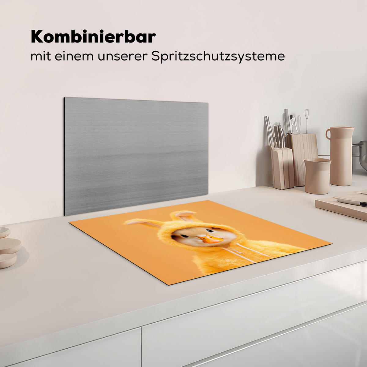 HERDABDECKPLATTE Osterhase - Kostüm - Ente Abdeckung Ceranfeld 57.6x51.6 cm - Gelb, Kunststoff (57.6/51.6/0.2cm) - MuchoWow