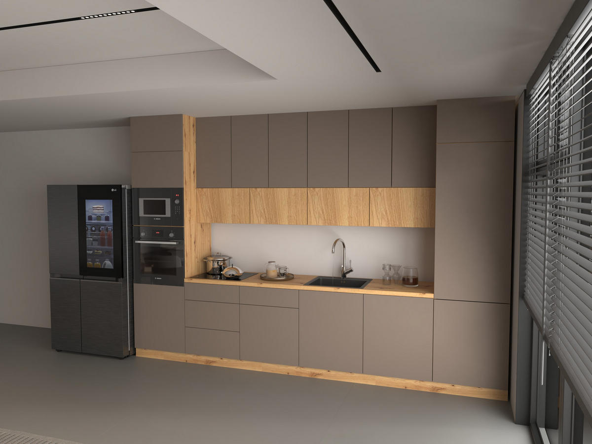 KÜCHENZEILE 360 - Langen KL3-M360 in Beige/Artisan Eiche - Beige/Schwarz, Holz (360/248/58cm)