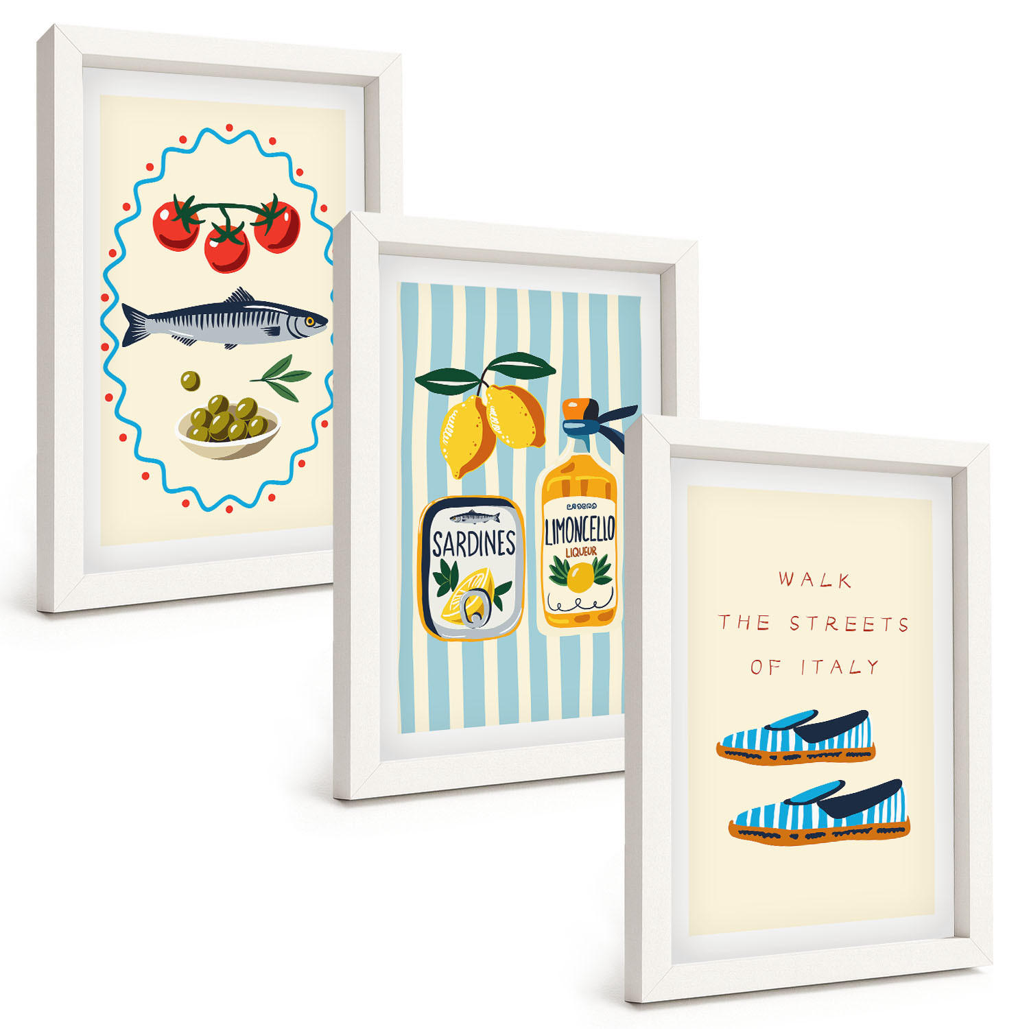 BILDER SET 3er Set - 20x30 cm Weißer Rahmen - Italienische Aromen und Lifestyle-Bilder - Weiß, Kunststoff (20/30cm) - TULUP