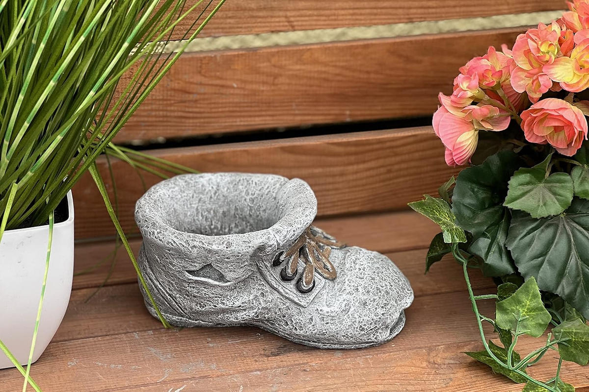 STEINFIGUR Pflanztopf Stiefel Pflanzstiefel frostfest Steinguss - Grau, Stein (10/9/20cm) - stoneandstyle