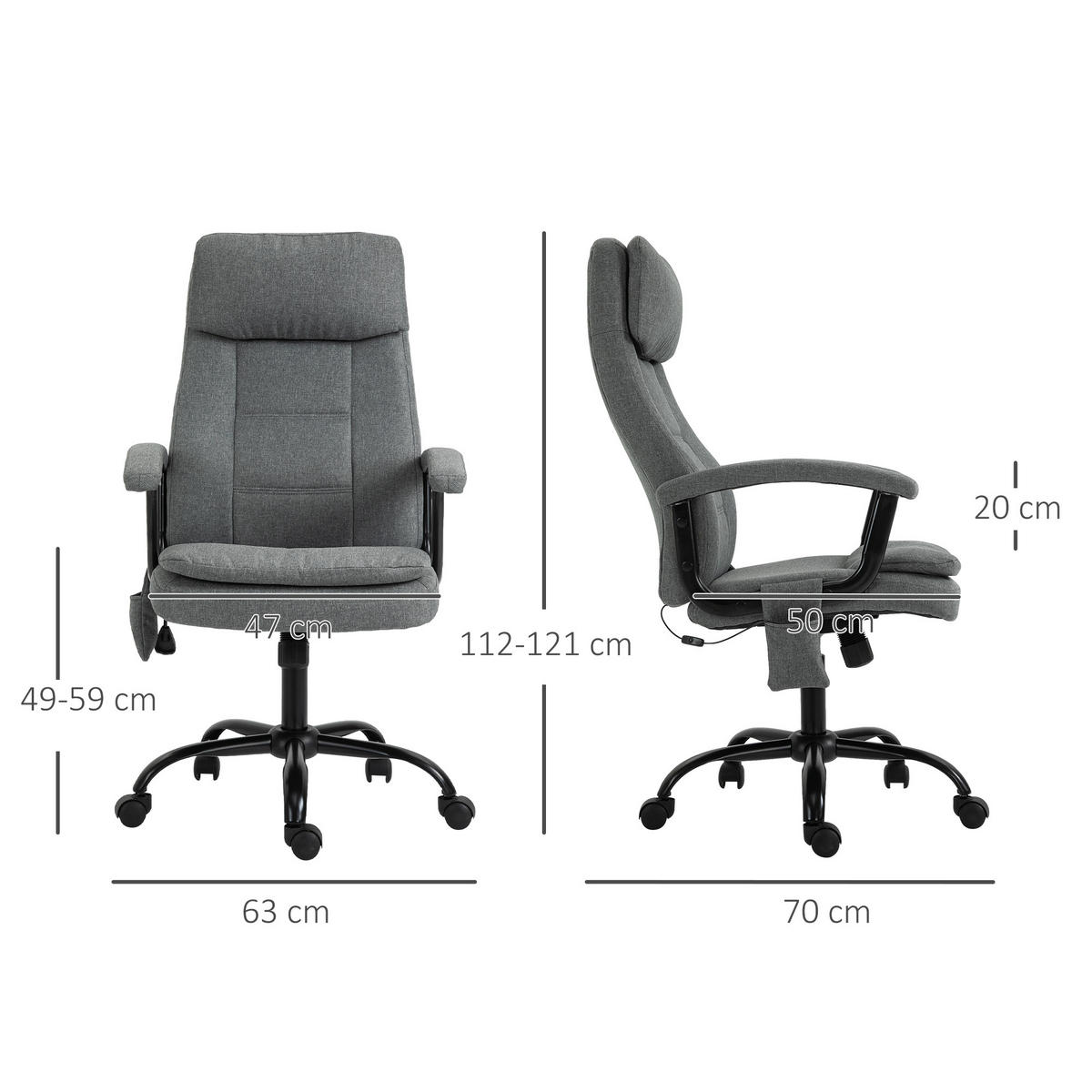 MASSAGEBÜROSTUHL Drehstuhl höhenverstellbar Lendenwirbelsäulenmassage Grau - Grau, Kunststoff (70/121/63cm) - Vinsetto