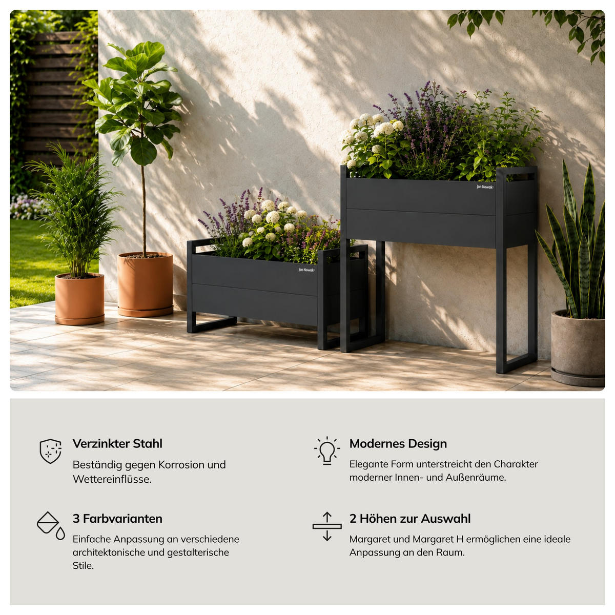 BLUMENKASTEN MARGARET H 100x100x38 cm - Anthrazit, Metall (100/100/38cm) - Jan Nowak