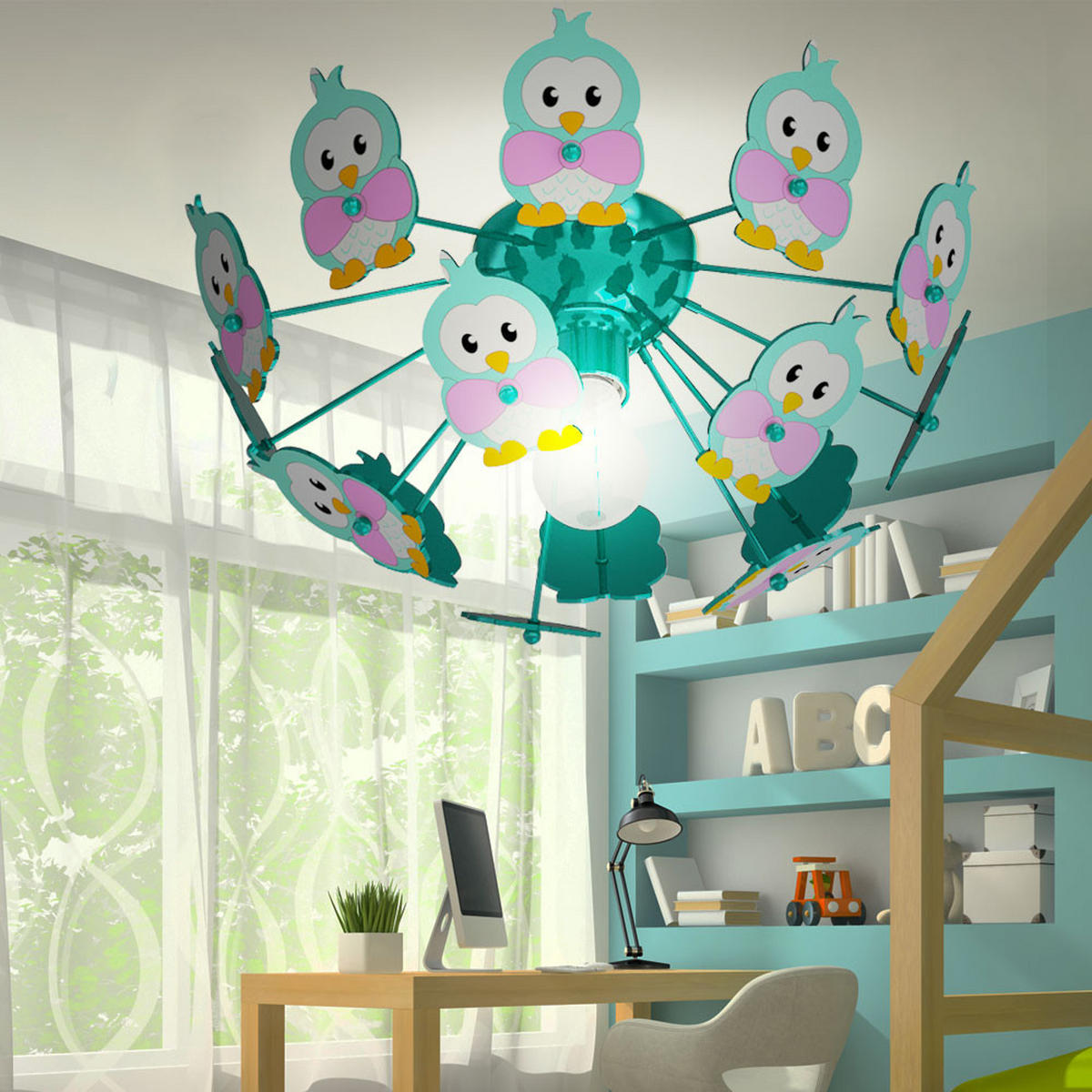 LED DECKENLEUCHTE VIKI 2 Grün Holz Metall - Grün, Holz (41.5/41.5/18cm)