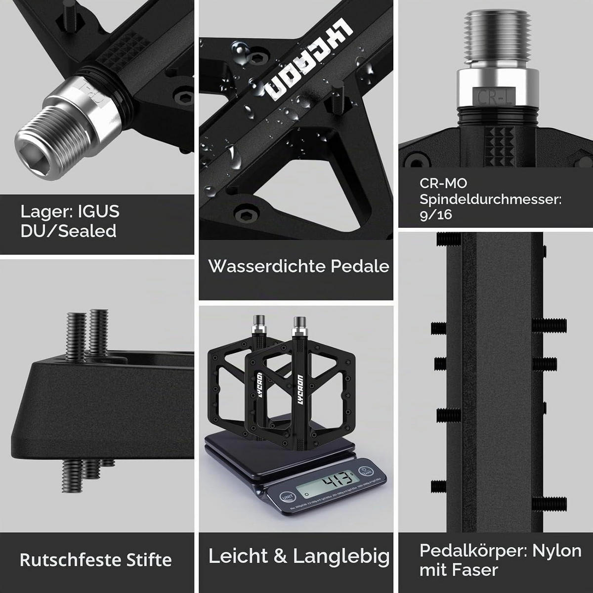 FAHRRADPEDALE Schwarz Rutschfest CR-MO Spindel 9/16 Zoll - Schwarz, Metall (10.9/2/10.9cm)