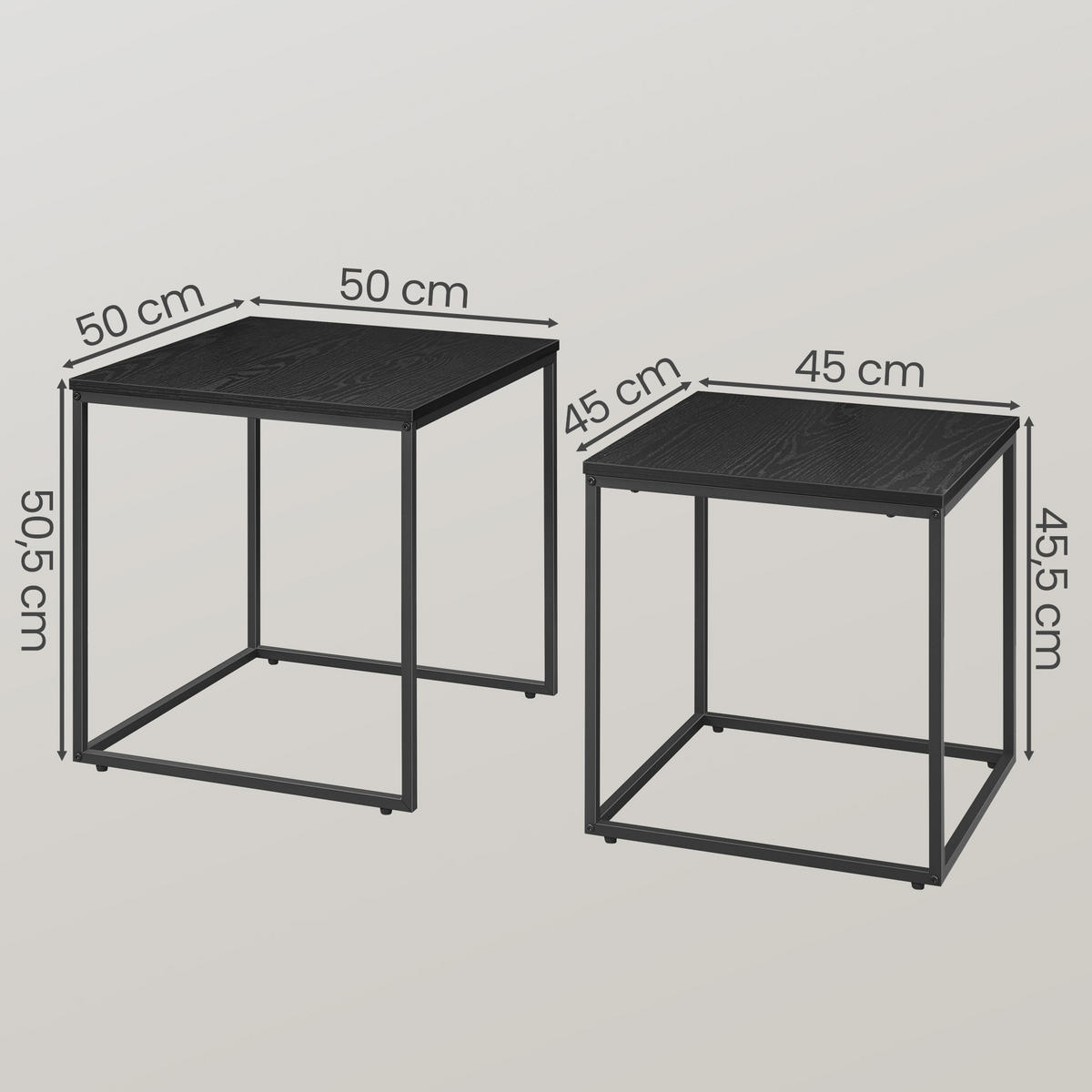 COUCHTISCH 2er Set quadratisch - Schwarz, Holzwerkstoff (50/50/50.5cm) - Mat-Haus