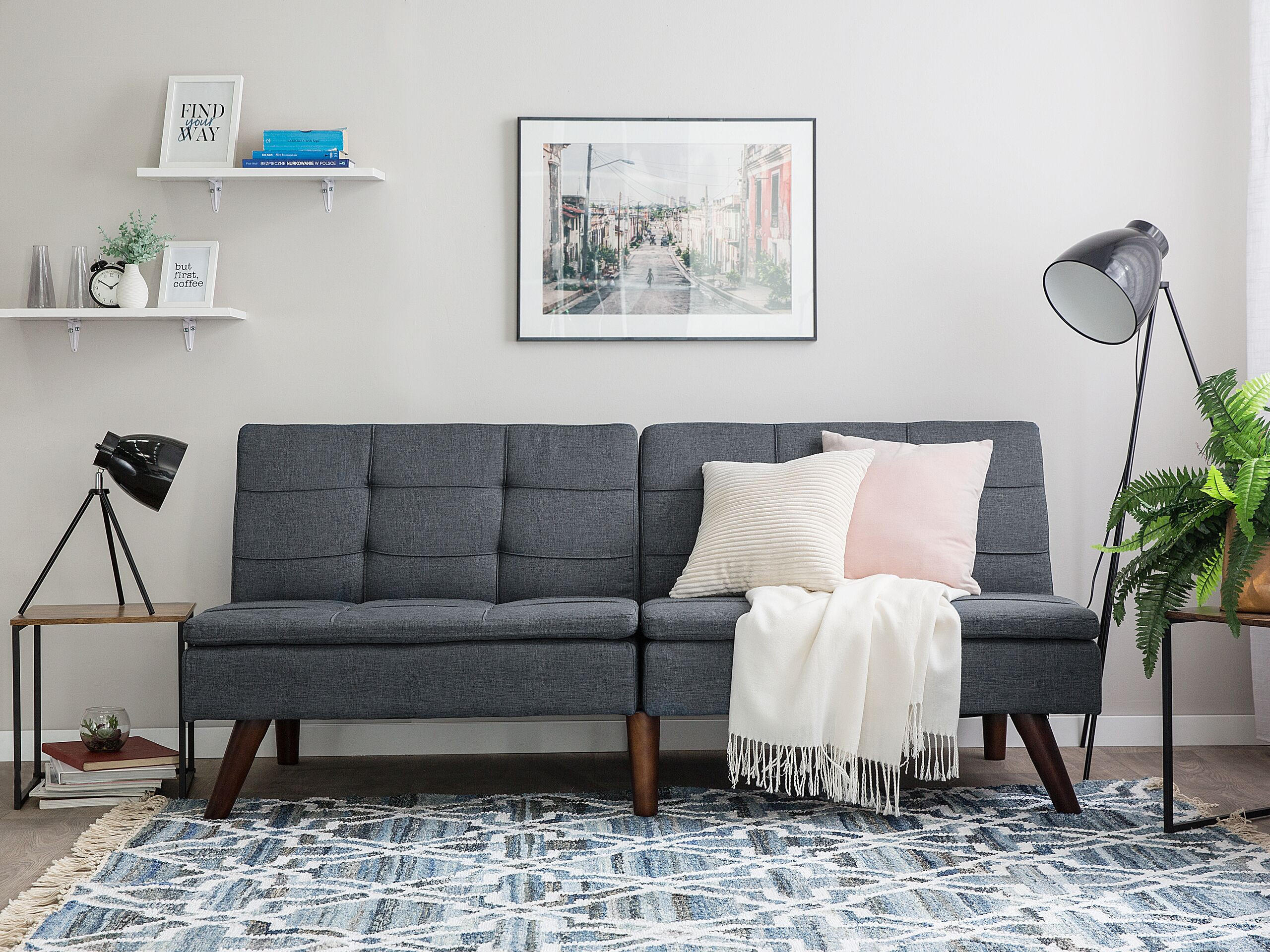 3-SITZER-SCHLAFSOFA Polyester Grau Ronne - Dunkelgrau, Textil (180/76/95cm) - Beliani