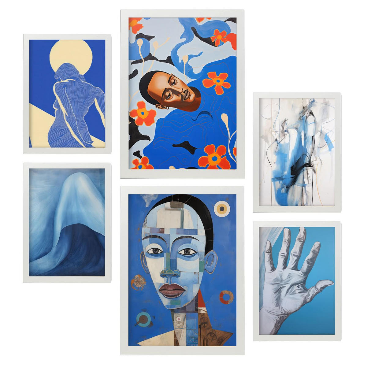 POSTER Set Mit 6 Zusammenfassung Blues In Vielseitiger A3 & A4 Weißer Rahmen - Weiß, Papier (29/3cm) - Nacnic