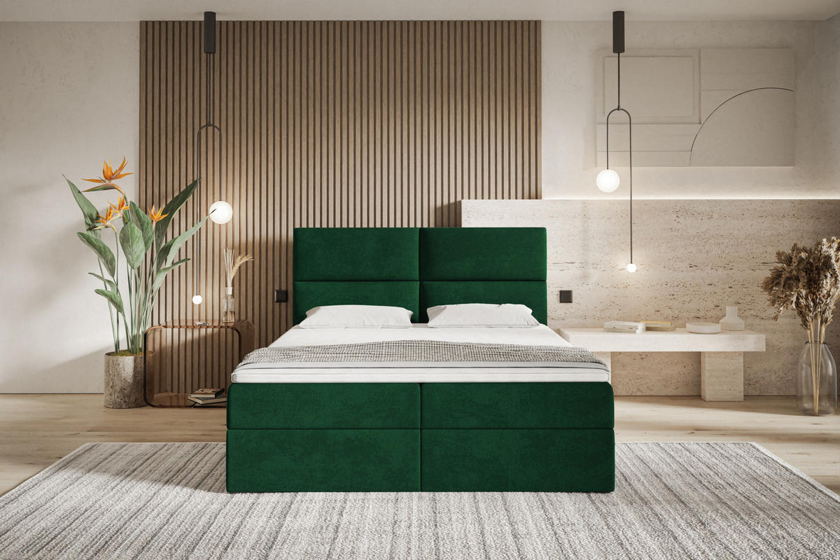 BOXBETT LIZBONA mit 2 Bettkästen, 140x200, Farbe: Schwarz, Velourstoff, Doppelbett mit Bonell-Matratze - Schwarz, Holz/Kunststoff (140/200cm) - Alpi-Möbel