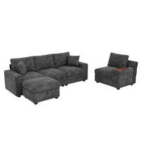 ECKSOFA 313/147/82 cm aus Chenille mit Stauraum, USB/Typ-C und drehbarem Couchtisch Grau - Grau, Textil (147/313cm) - Modenvie