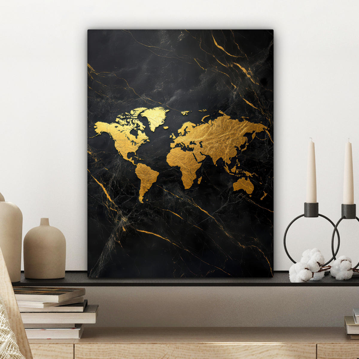 LEINWANDBILD Weltkarte - Gold - Marmor 30x40 cm - Goldfarben, Textil (30/40cm) - MuchoWow