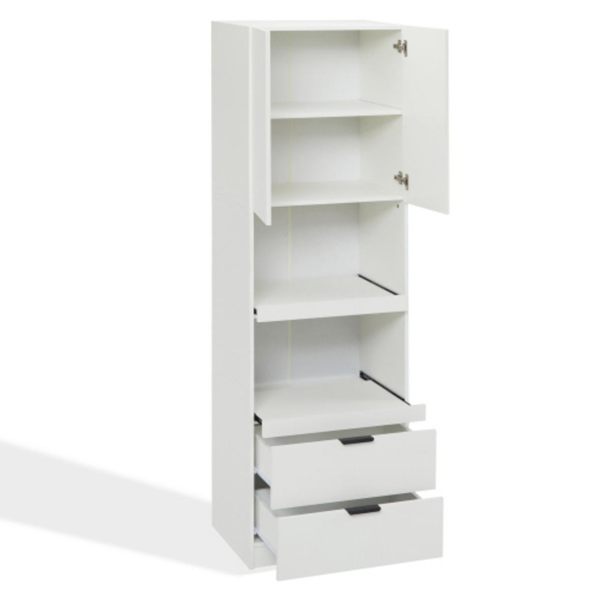 KÜCHENHOCHSCHRANK weiß aus Spanplatte und MDF mit Flügeltür & Schubladen 59,5 × 45 × 200 cm - Weiß, Holzwerkstoff (59.5/200/45cm) - Luhomfu