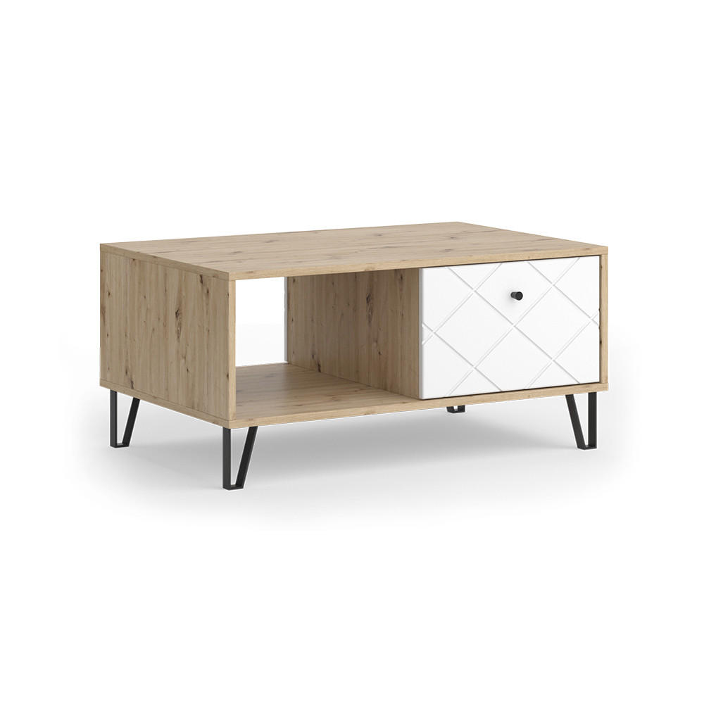 COUCHTISCH Nizza Artisan/Weiß 90.2 x 59.4 cm mit offenem Fach & Schublade - Eiche Artisan/Weiß, Holzwerkstoff (59.4/90.2/42.4cm) - Vicco