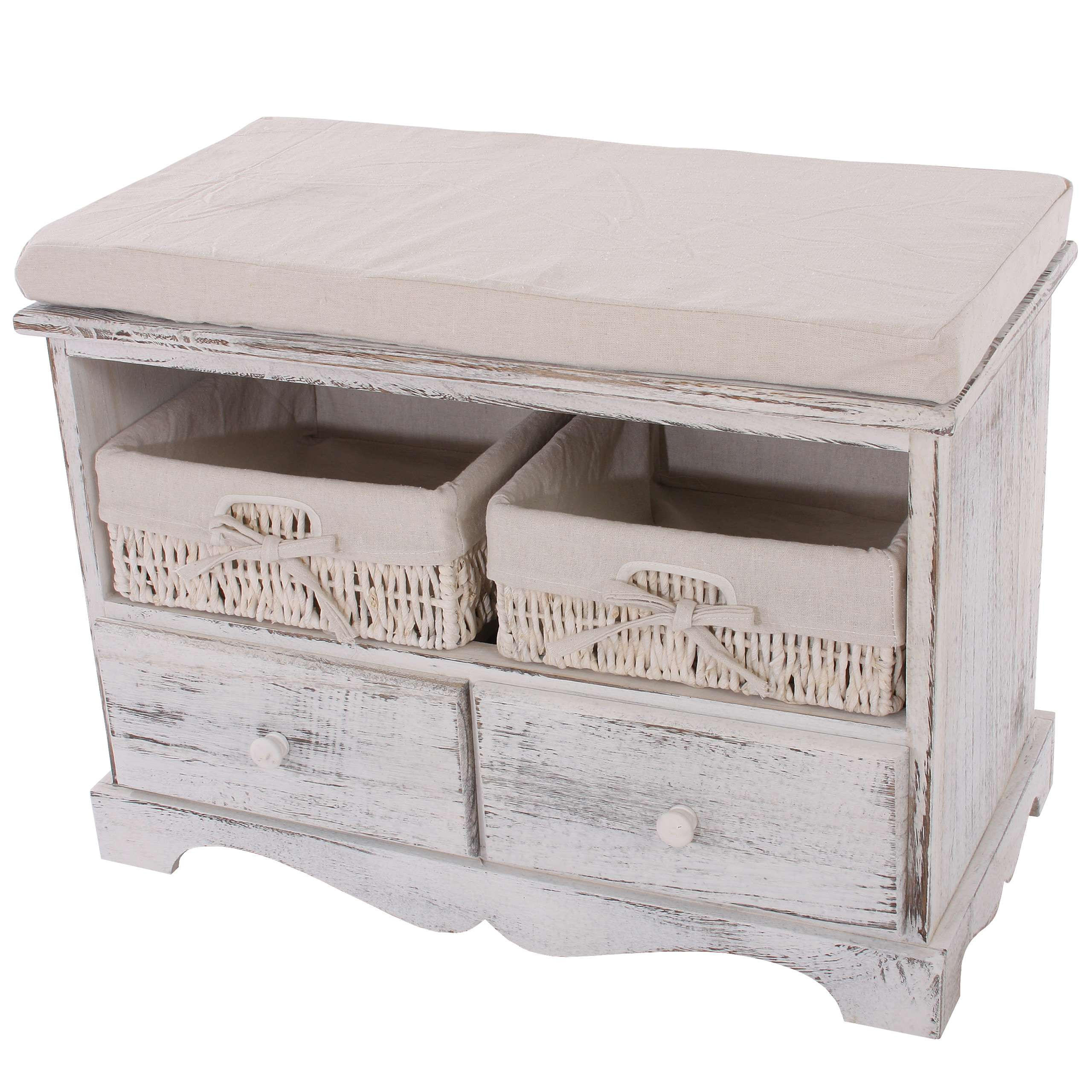 SITZBANK 2 KÖRBE SHABBY-LOOK Cremeweiß - Weiß, Holz (62/42/33cm) - MCW