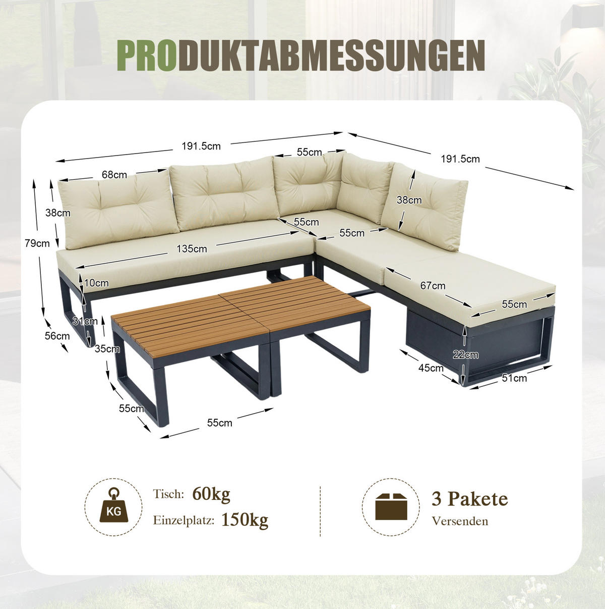 LOUNGEGARNITUR 191,5/79/191,5 cm Beige aus Polyester mit Stauraum und 3-stufiger Verstellung - Beige, Textil - OKMYHOME