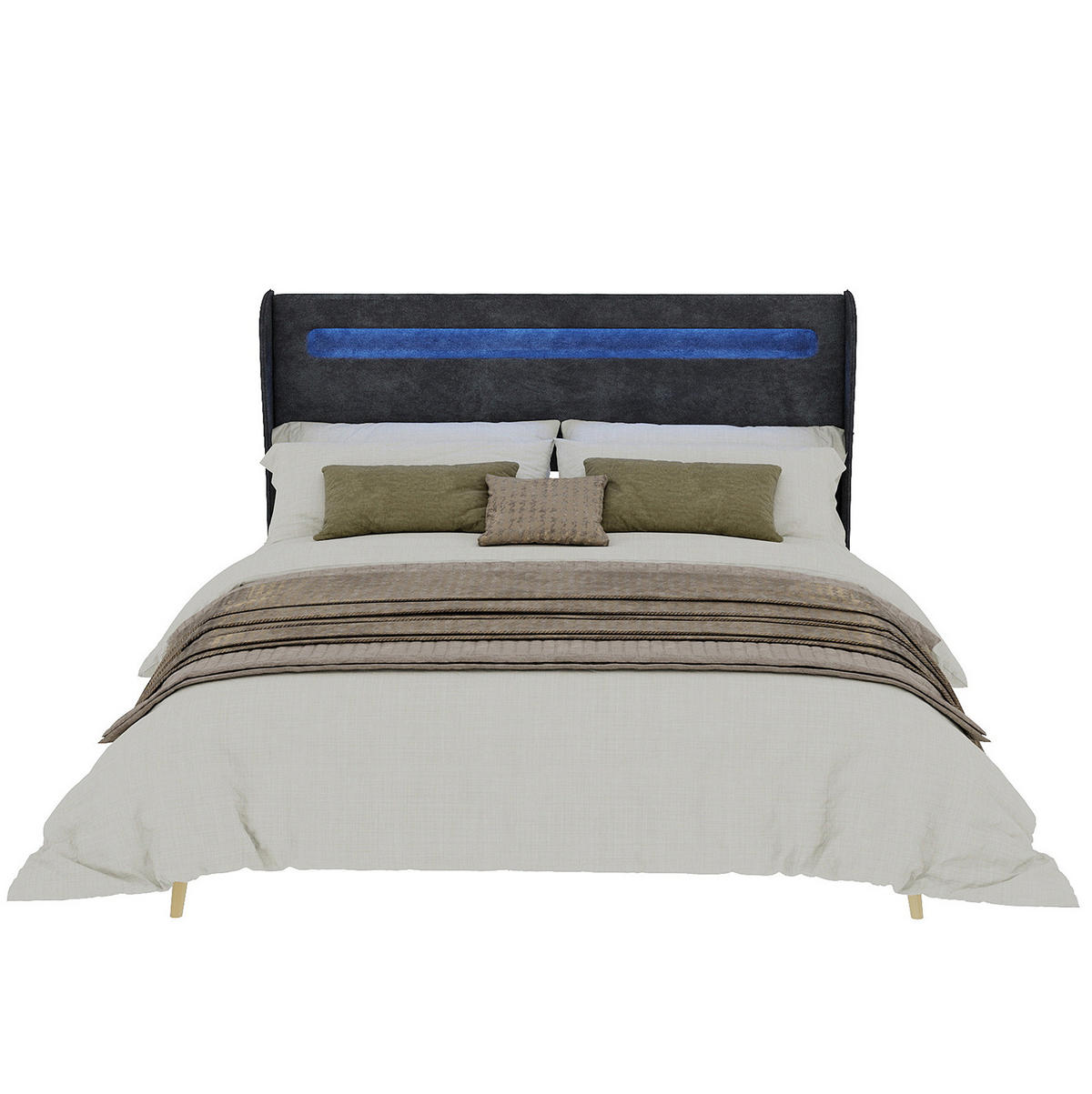 ČALOUNĚNÁ postel 160/200 cm šedá z látky a kovu s LED osvětlením a nastavitelným čelem - šedá, textil (160/200cm) - OKWISH