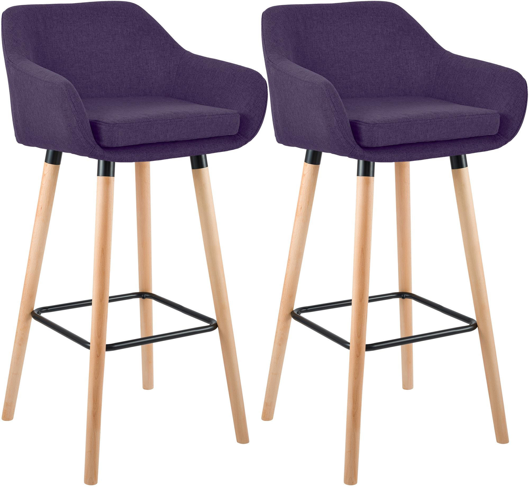 BARHOCKER 2er Set Stoff Lila - Eukalyptusholzfarben/Lila, Holz/Textil (55/99/46cm) - CLP