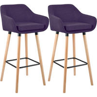 BARHOCKER 2er Set Stoff Lila - Eukalyptusholzfarben/Lila, Holz/Textil (55/99/46cm) - CLP