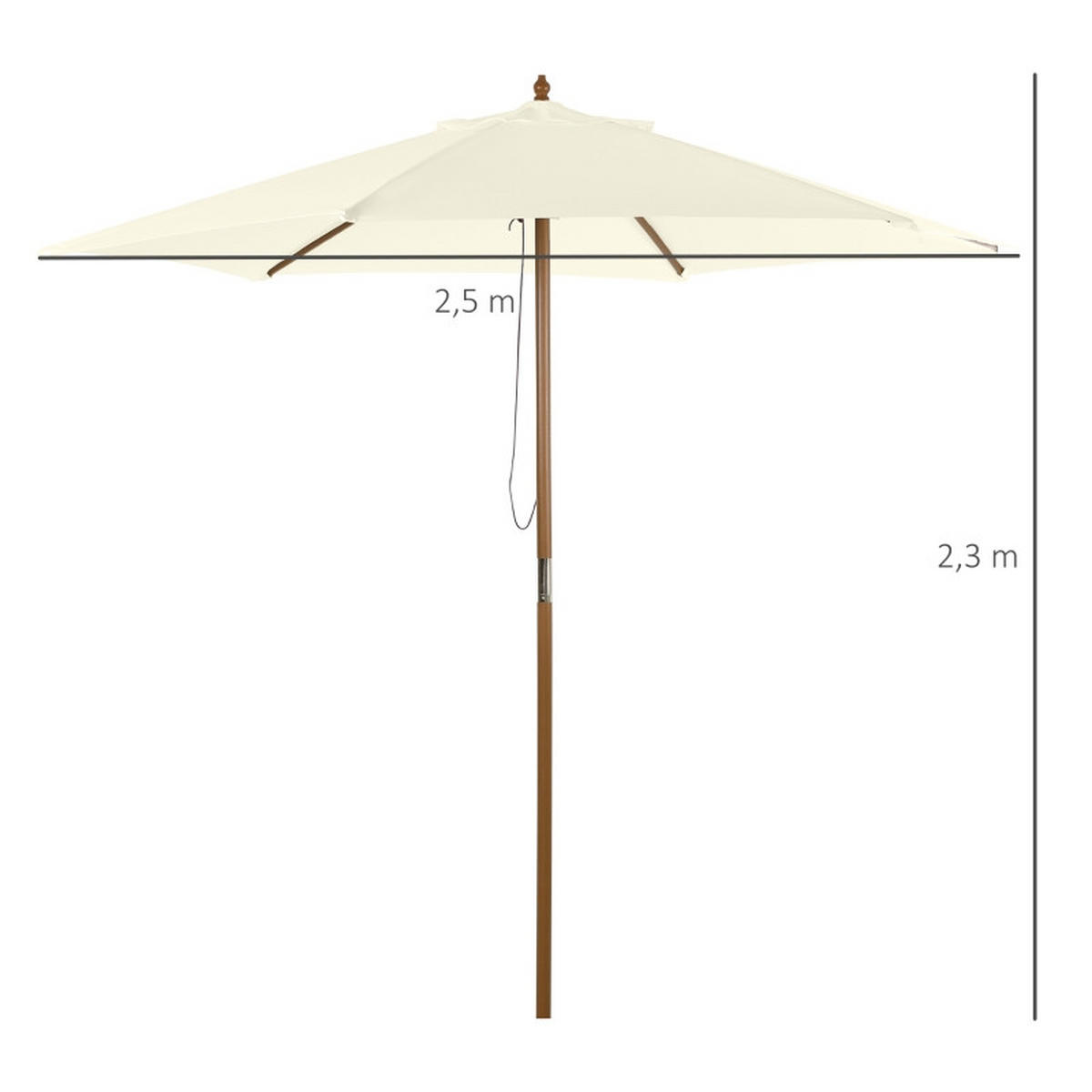 SONNENSCHIRM Ø2,5 m Bambus weiß - Weiß, Holz (250/250cm) - LEBENLANG