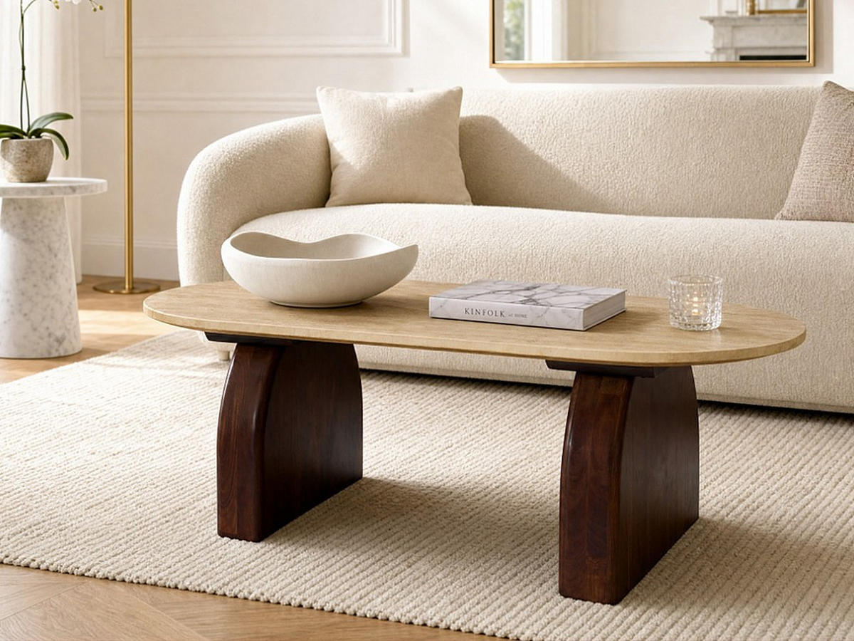 COUCHTISCH - 120 cm x 60 cm - Stein - Beige VORELIA - Beige, Stein (60/120/40cm) - Vente-Unique