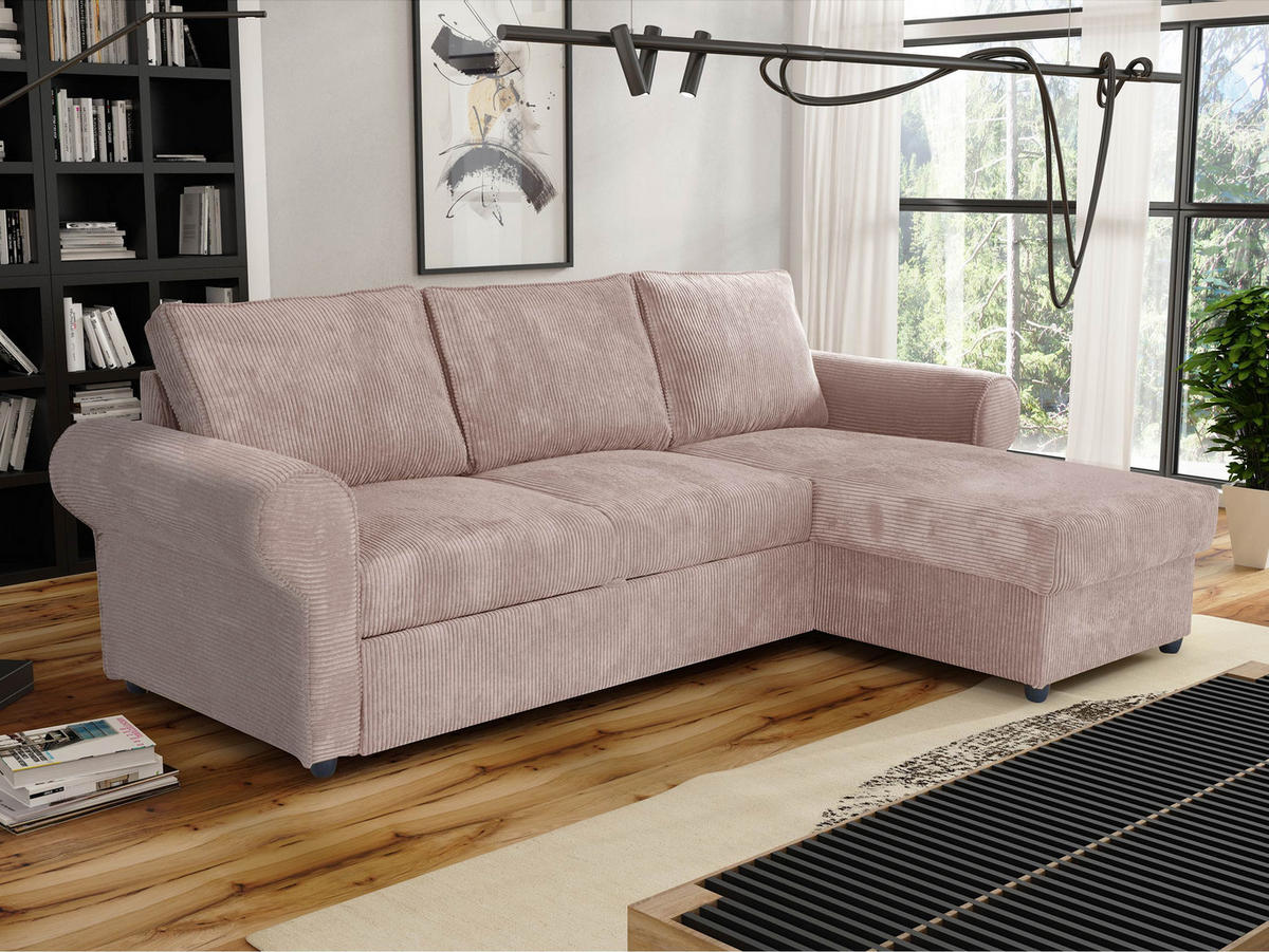 ECKSOFA Monaco Cord - Schwarz/Rosa, Holz/Textil (246/155cm) - MIRJAN24