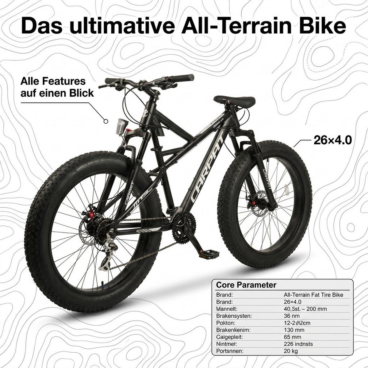 MOUNTAINBIKE 26 Zoll Schwarz + Weiß – 4.0 Zoll Fettreifen – 2x8 Gangschaltung – Aluminiumlegierung - Schwarz, Metall (24cm) - Oxeza