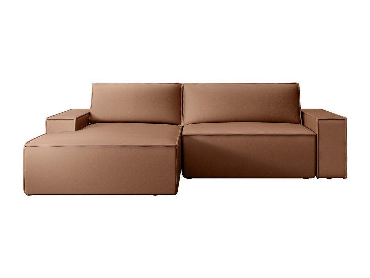 ECKSOFA mit Schlaffunktion - Ecke links - Stoff - Leder-Optik - Braun - AMELIA - Braun, Textil (267/167cm) - Vente-Unique