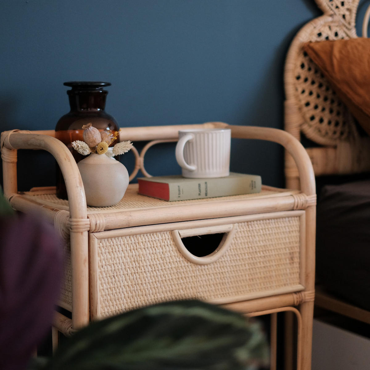 NACHTTISCH aus Rattan - TONDANO - Natürlich - Naturfarben, Naturmaterialien (45/60/30cm) - Drawer