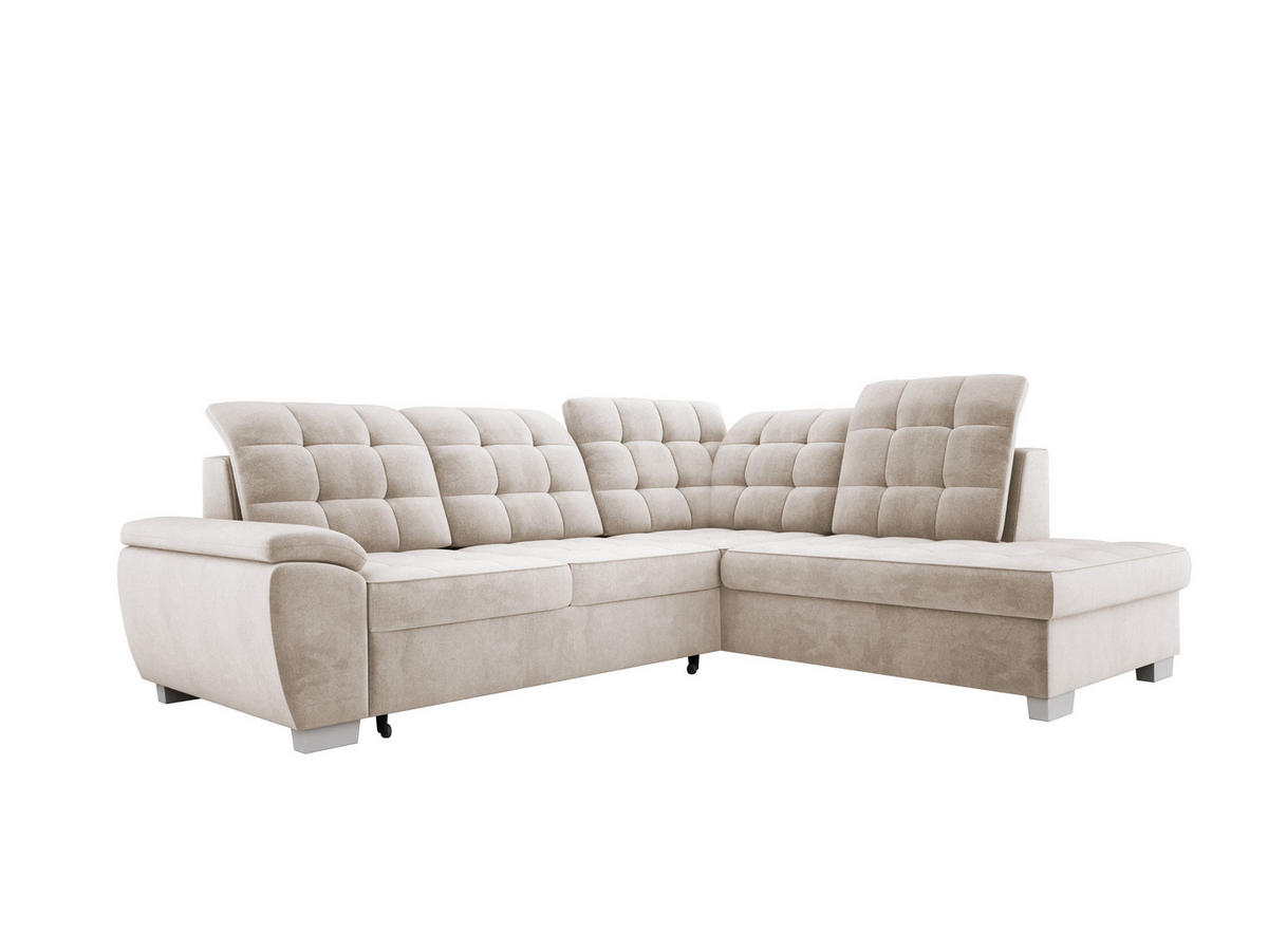 ECKSOFA LOTTA SALVADOR Bettkasten verstellbare Kopfstützen hochwertige Verarbeitung lose Rückenkissen freistehend RECHTS 258x212x106 cm Beige - Beige, Holz/Textil (258/212cm) - DomoHome