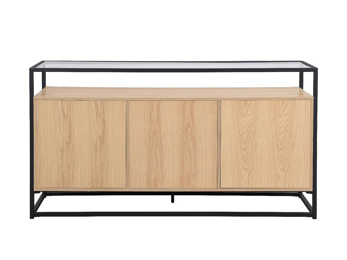 SIDEBOARD mit 3 Türen - MDF, gehärtetes Glas & Metall - Hell - CAMATA - Naturfarben, Holz (150/80/50cm) - Vente-Unique