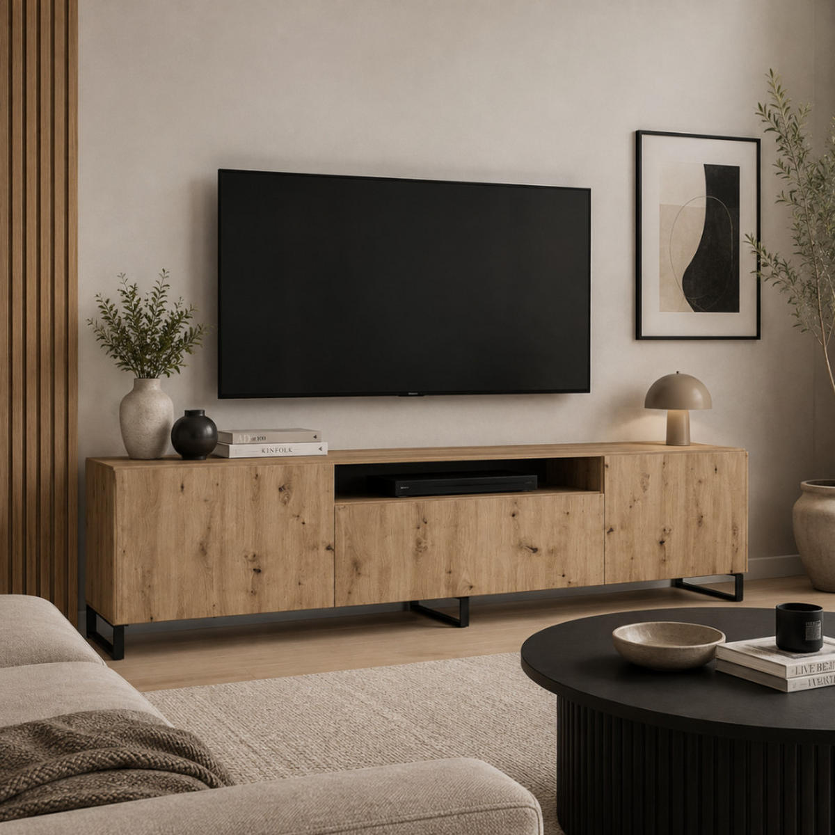 TV-SCHRANK Lyon III 200 cm, dreitürig, artisan - Eiche Artisan, Kunststoff (41/53/200cm) - Margaret Hadas24