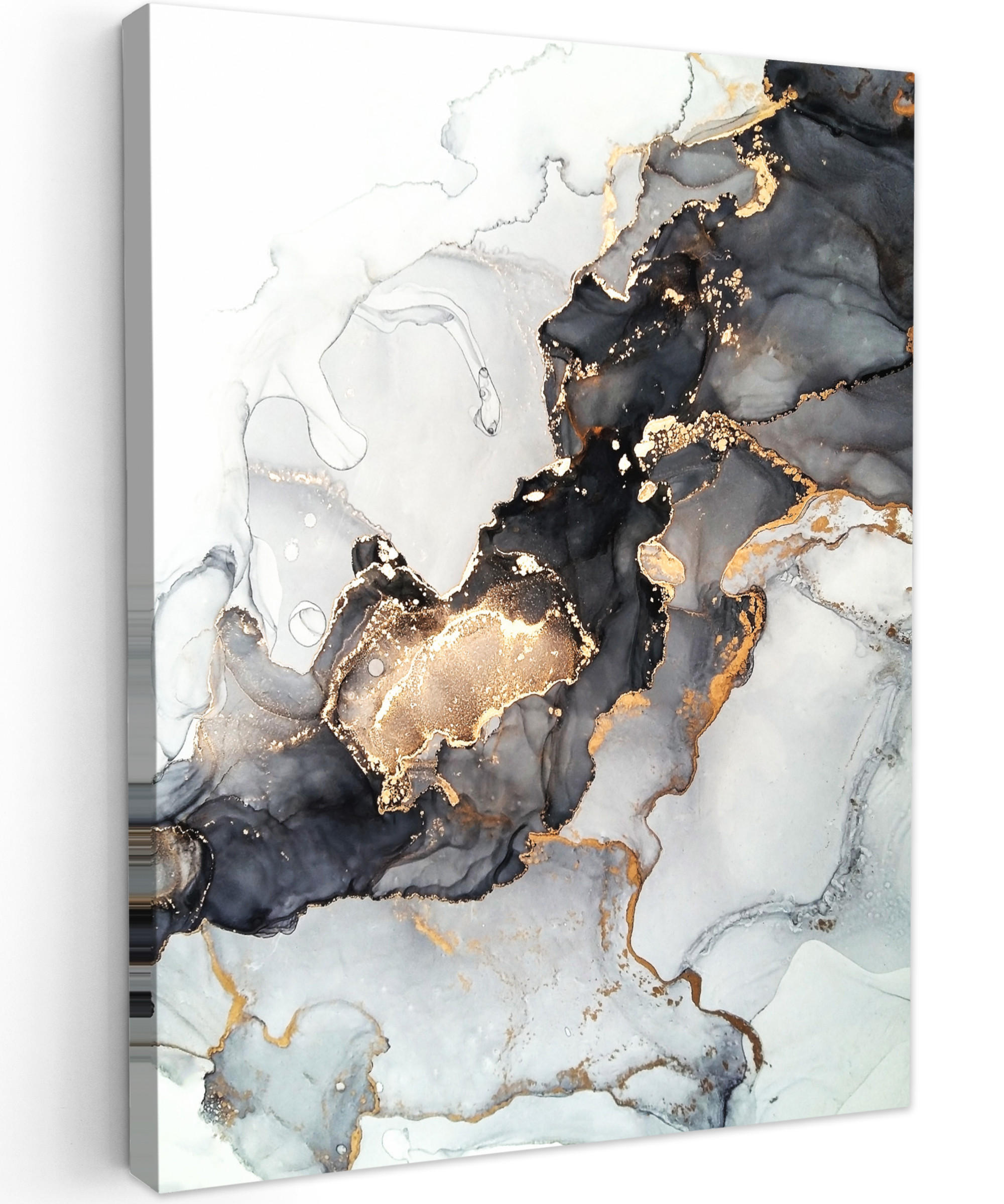 LEINWANDBILD Marmor - Schwarz - Weiß - Gold - Luxus - Abstrakt 30x40 cm - Goldfarben, Textil (30/40cm) - MuchoWow