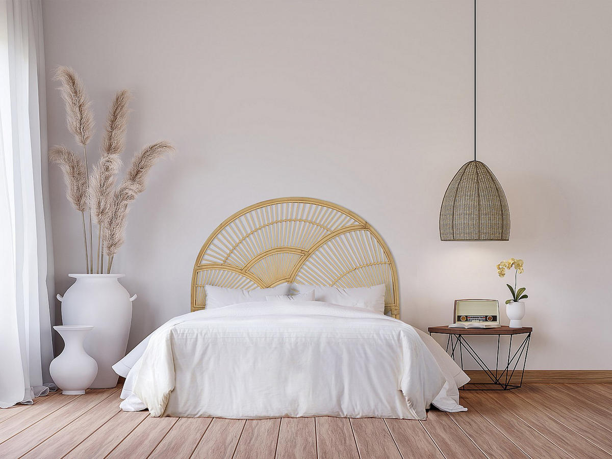 BETTKOPFTEIL - 2 -Sitzer - Rattan - naturfarben hell - EFELA - Naturfarben, Holzwerkstoff (145/130/4cm) - Vente-Unique